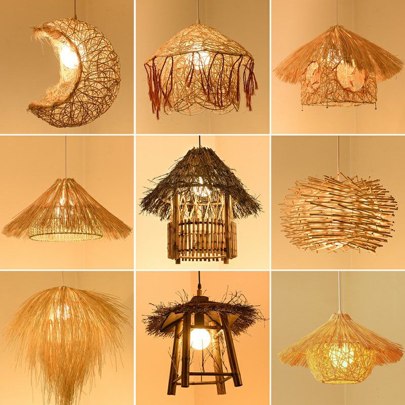 Bamboo Handmade Suspension Light Simplicity 1-Light Pendant Light Fixture in Wood