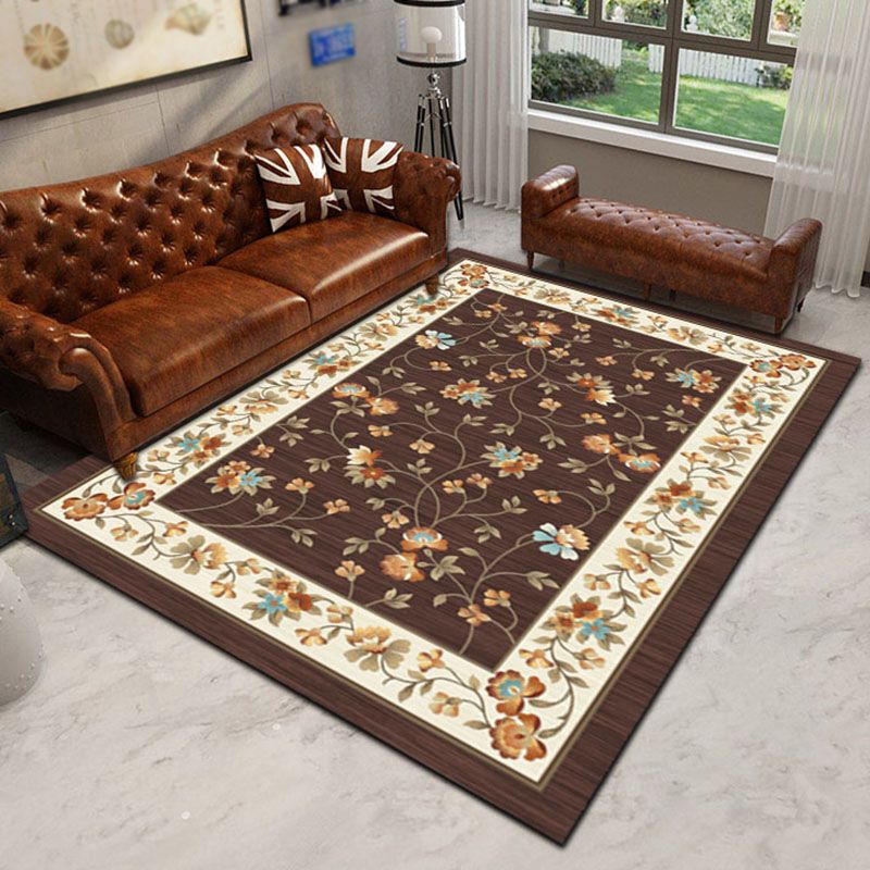 Four-Color European Floral Print Rug Polyester Traditional Anti-Slip Backing Indoor Rug for Living Room