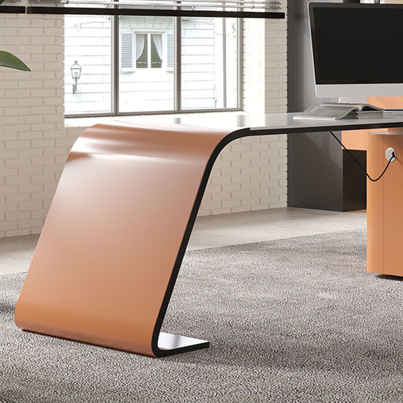 Rectangular Shaped Office Writing Table Wood with 3 Drawers in Orange