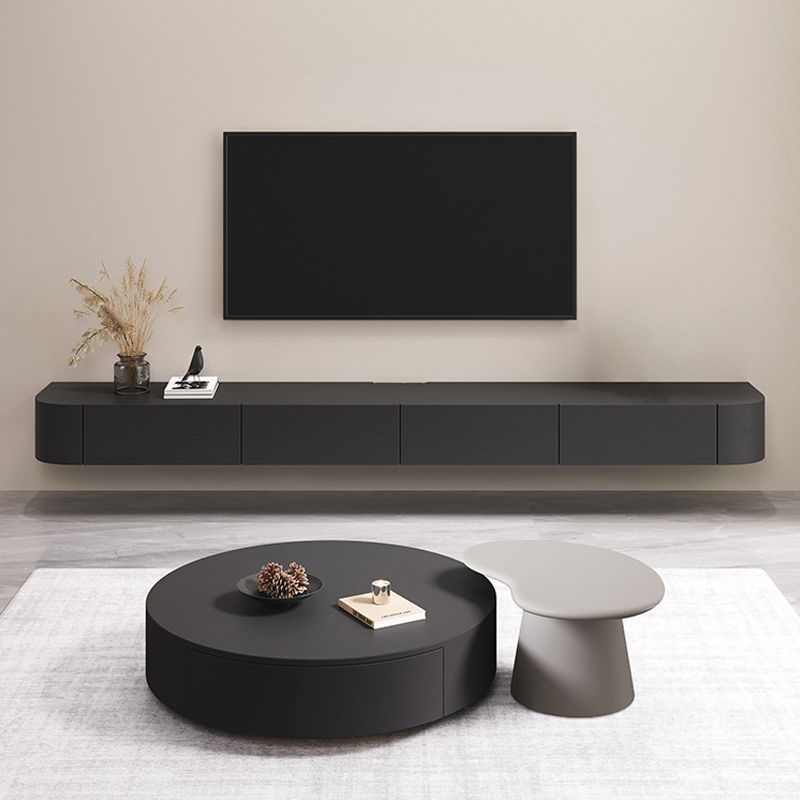 Modern Wall-mounted TV Media Stand 16" W Wood Black TV Stand with Drawers