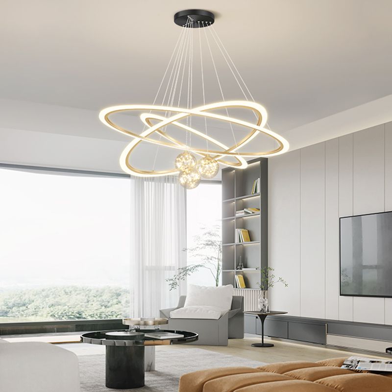 LED Hanging Pendant Light Fixture Modern Chandelier with Acrylic Shade for Living Room