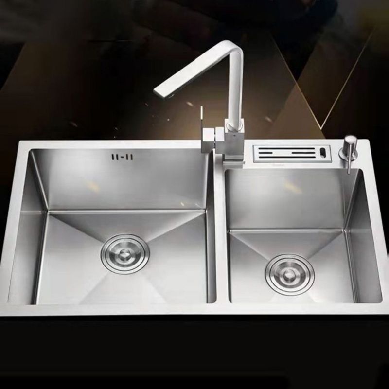 Double Basin Kitchen Sink Contemporary with Drain Assembly Sink