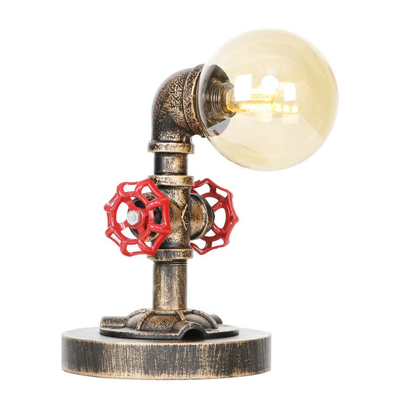 Antique Silver/Bronze Single Light Reading Lamp Industrial Clear/Amber Glass Globe Shade Task Lighting