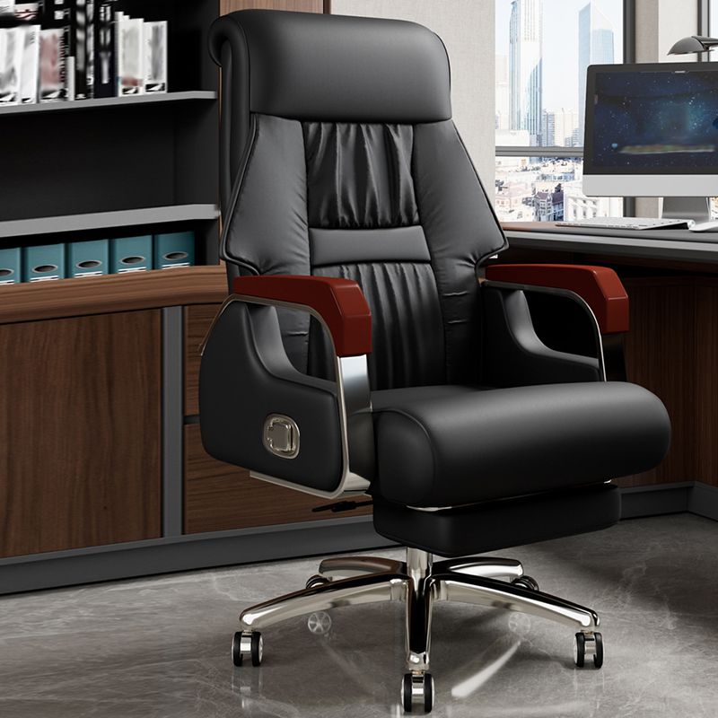 Modern Slide Office Chair Fixed Arms Leather Adjustable Seat Height Desk Chair with Wheels