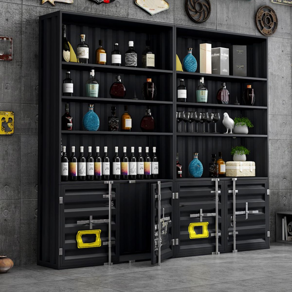 Contemporary Floor Wine Rack Iron Shelf Wine Holder for Dining Room