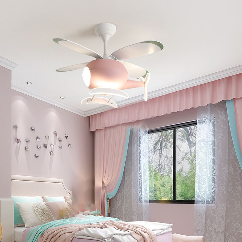 Nordic Style Ceiling Fan Lamp Helicopter Shape LED Ceiling Fan Light for Children's Room