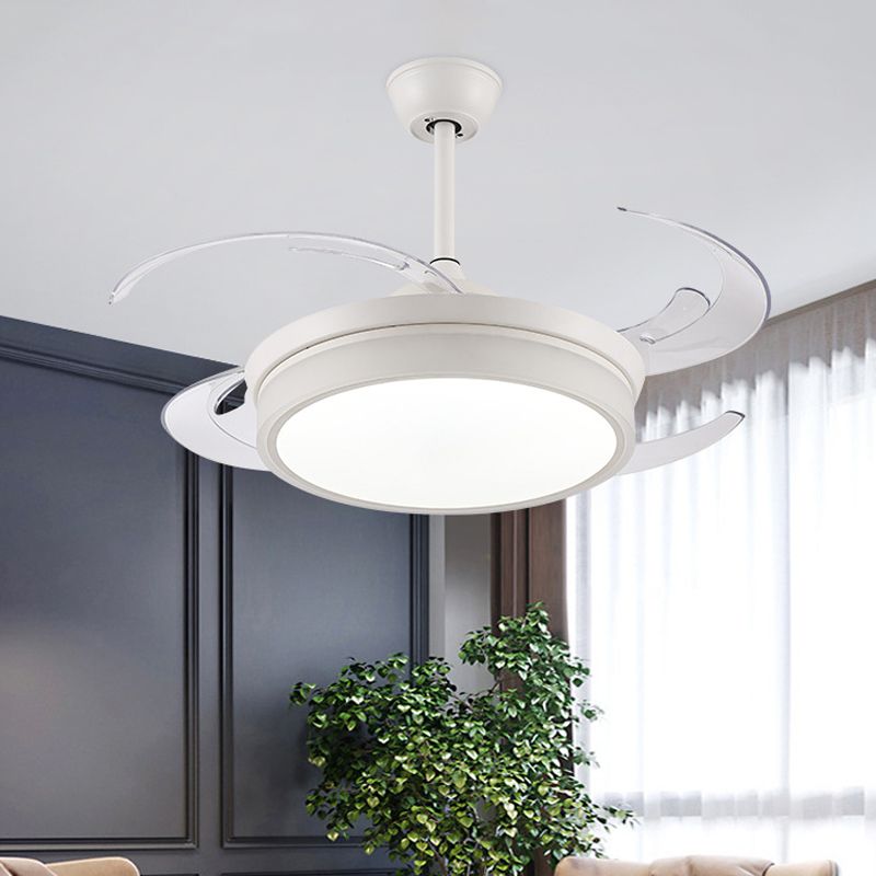 Acrylic White Pendant Fan Light Round 48" W LED Minimalist Semi Flush Mount Ceiling Fixture for Living Room, 8 Clear Blades