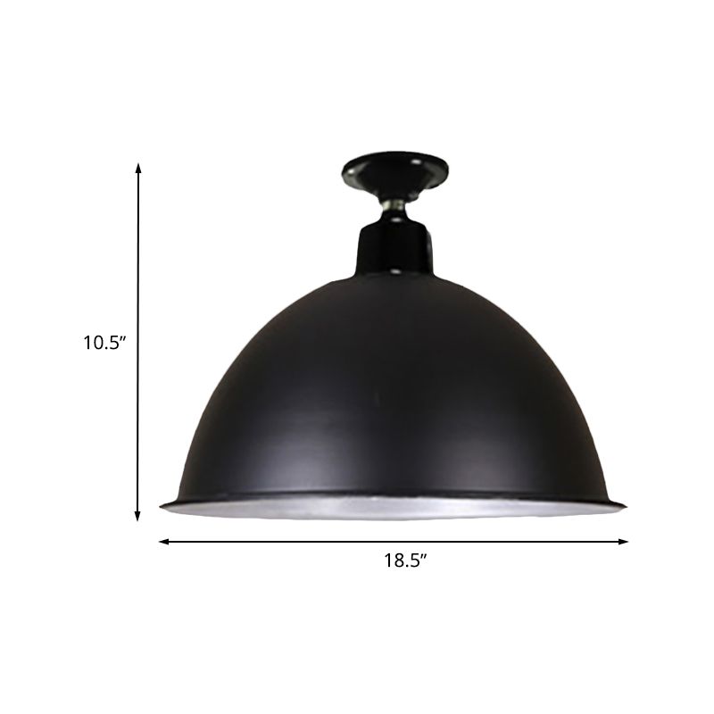 Loft Style Dome Plafondverlichting 1"/14" Breedte Metaal Semi Flush Mount Licht in Zwart voor Eetkamer, 12"/14" Breedte