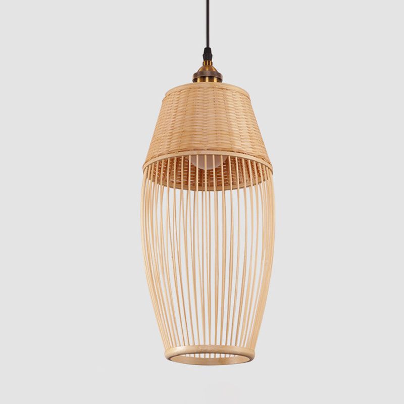 Bamboo Rattan Oval Suspension Light Style Asian Style 1 Light Appedful Lamp in beige