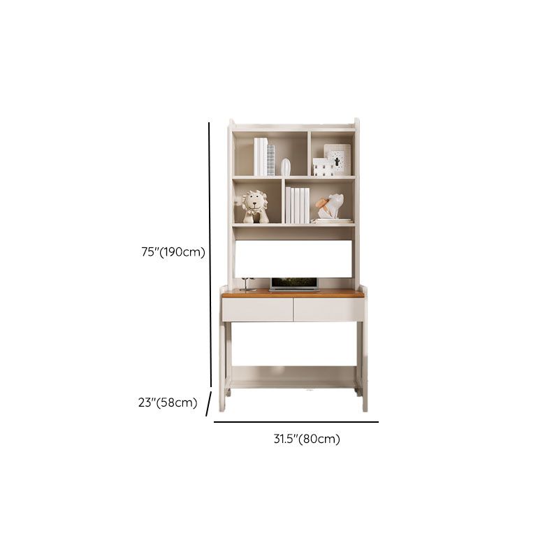 Modenr White Writing Desk with 2 Storage Drawers and Shelves