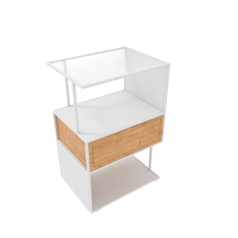 Modern Glass Top Night Table Open Storage 24 Inch Tall 1-Drawer Shelf Included Nightstand