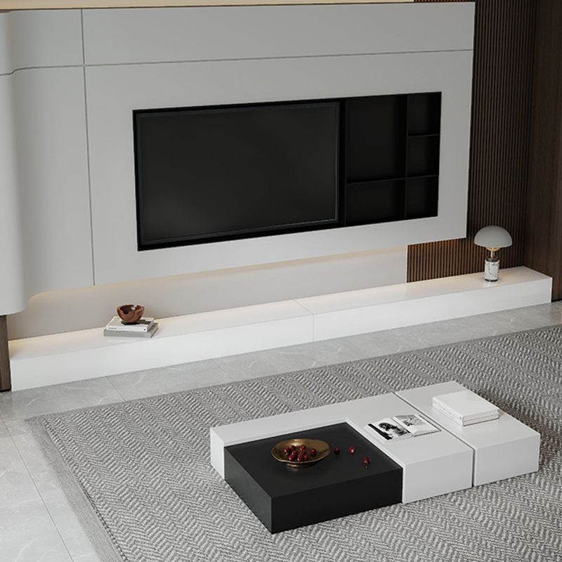 White Media Console Contemporary Stone TV Stand Console with Drawers