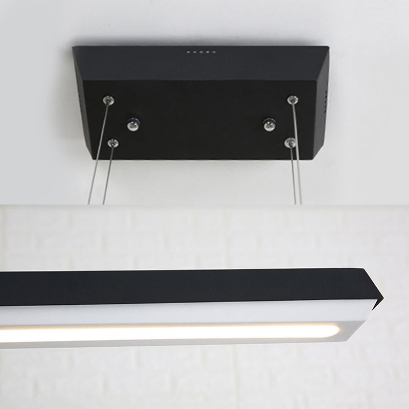 Led Office Pendant Lighting with Slim Rectangular Linear Metal Shade Modern Black Hanging Lamp Kit for Office