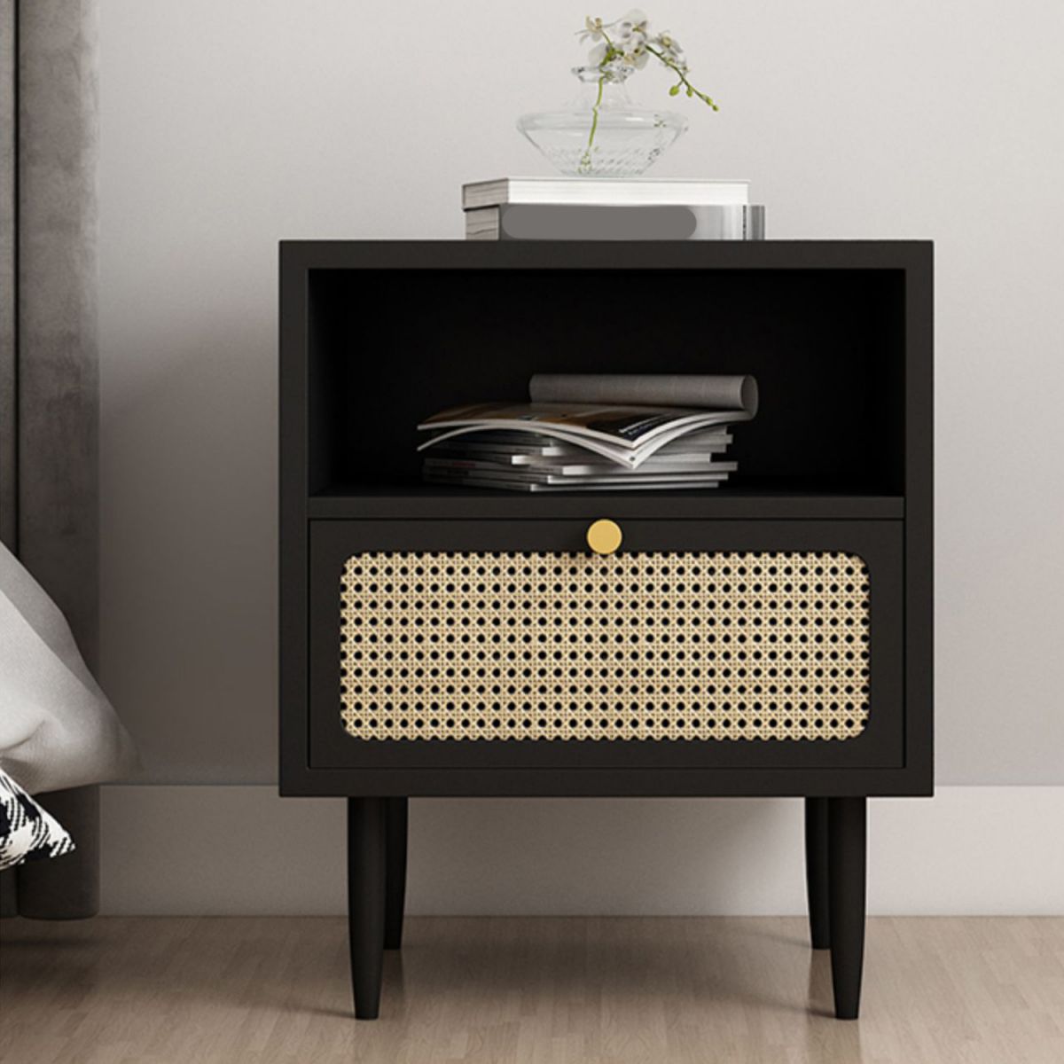 Solid Wood Accent Table Nightstand ModernBedside Cabinet with Drawer