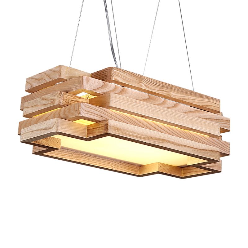 5-stufig Rechteck hängen hängendes Holz Nordic Stylish LED Pendellicht in Beige für Teestation