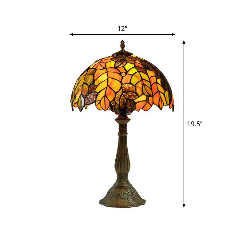 Grape Leaf Patterned Night Light 1-Bulb Tiffany Glass Traditional Table Lamp for Bedroom