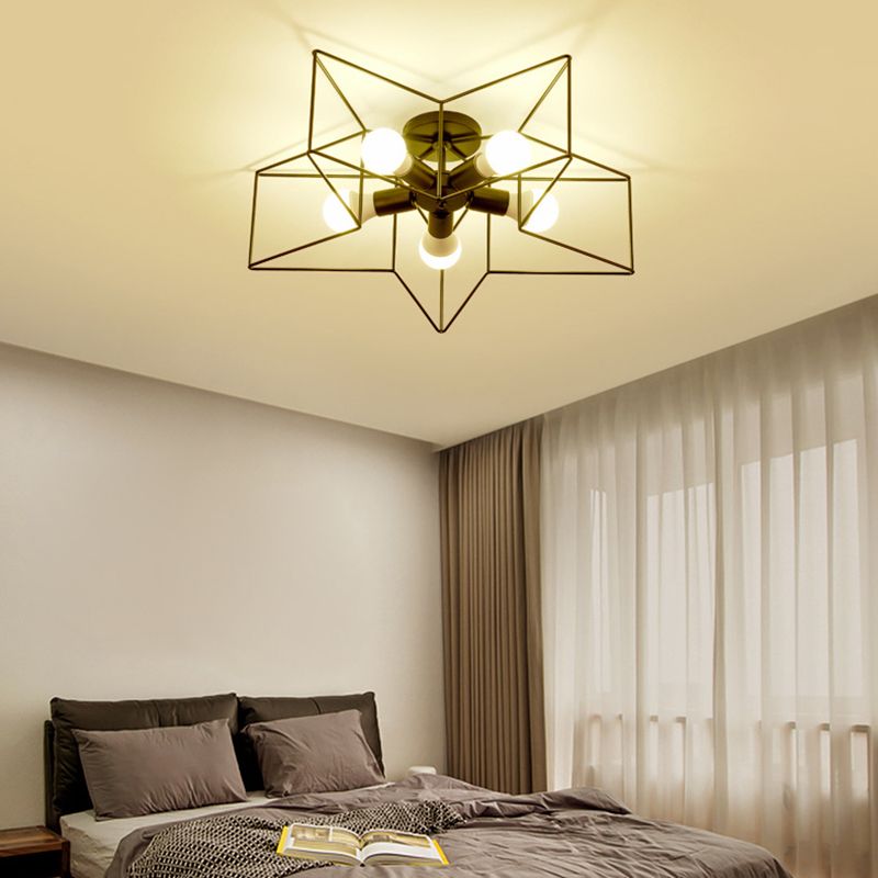 Star Ceiling Mount Light Fixture Modern Metal 5 Lights Semi Flush Light