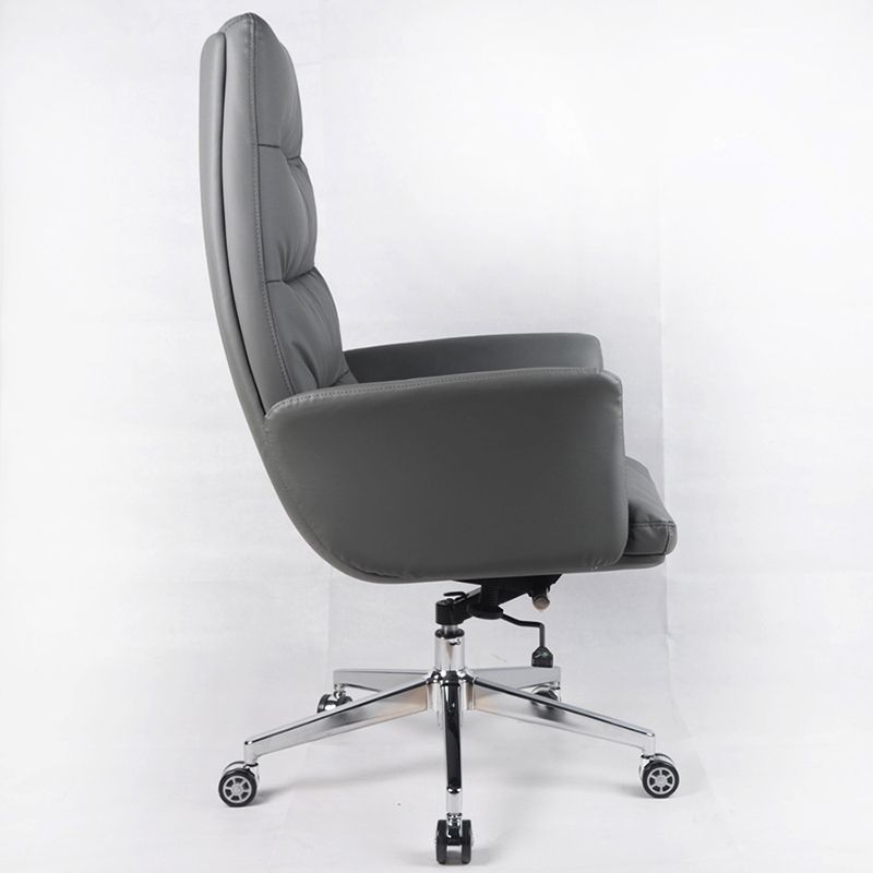 High Back Managers Chair Faux Leather Office Chair in Gray with Wheels