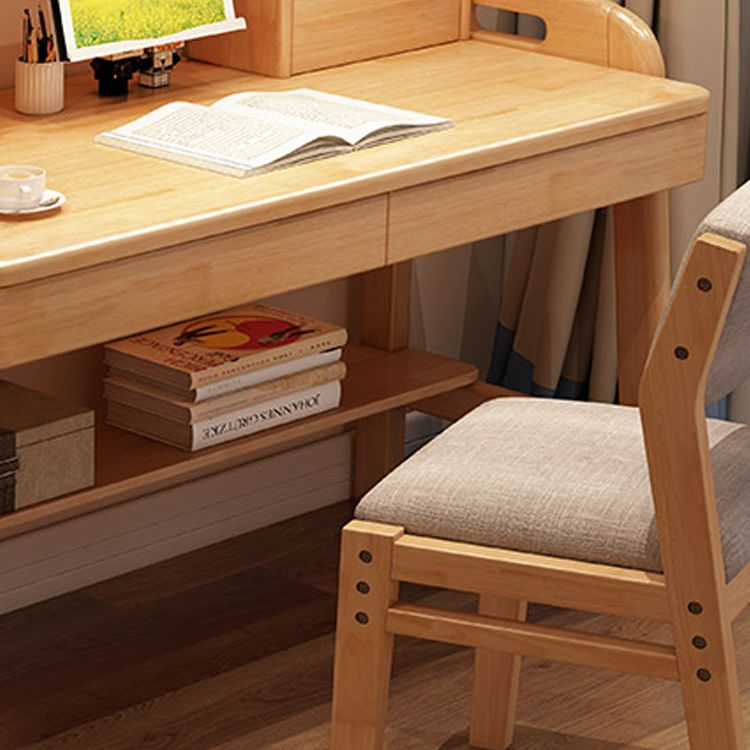 Solid Wood Student Desk Storage Shelves Writing Desk with Side Hook