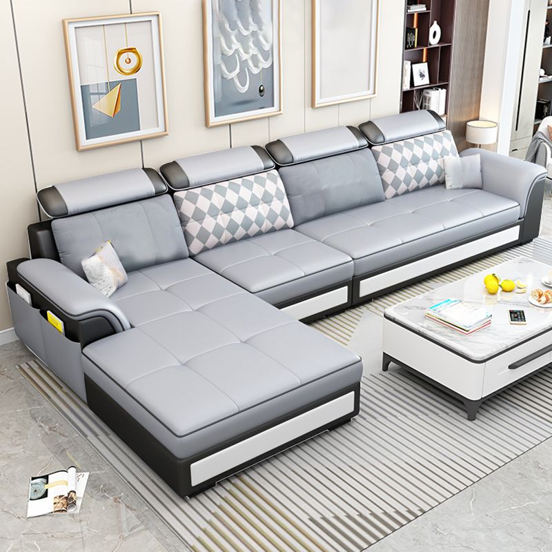 Left Facing Sofa Faux Leather/Linen Blend L-shape Sectionals with Chaise