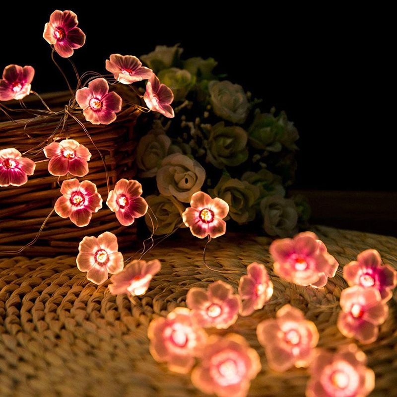 Peach Blossom Plastic String Lamp Modern Style Battery LED Festive Light for Courtyard