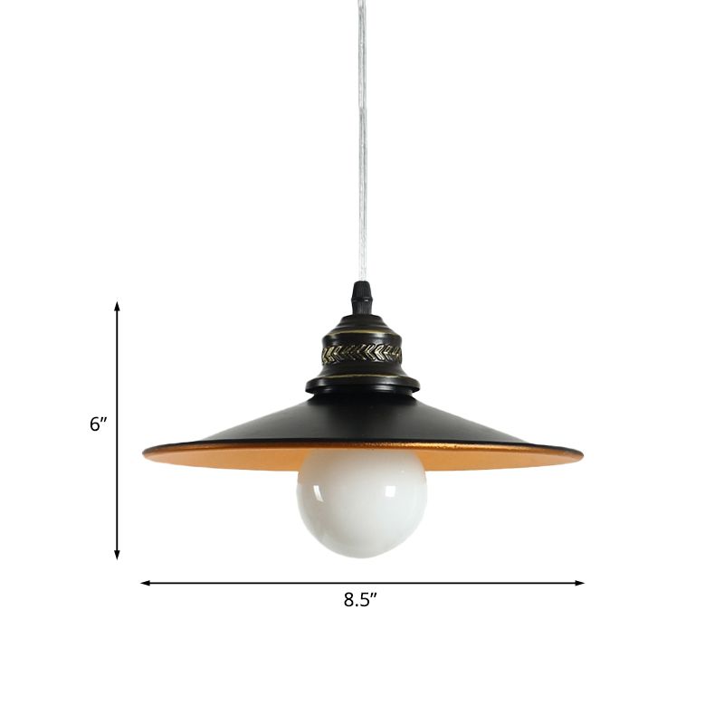 Untertasse Eisendecke Anhänger Lampe Industrial 1-Bulb Restaurant Suspensionsbeleuchtung in Schwarz, 8,5 "/14,5" breit