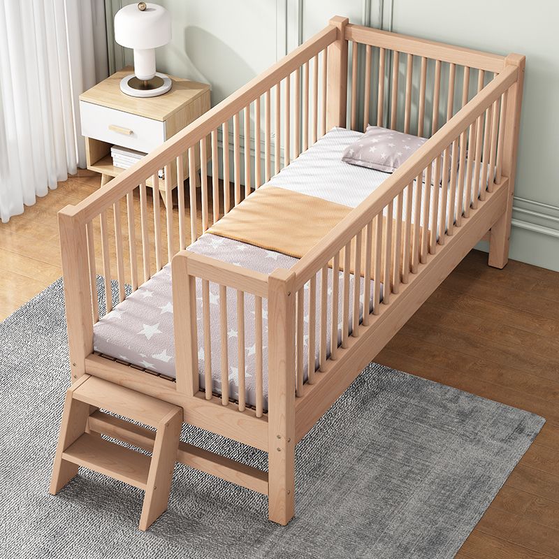 Modern Nursery Crib with Guardrail Washed Natural Wood Beech Nursery Bed