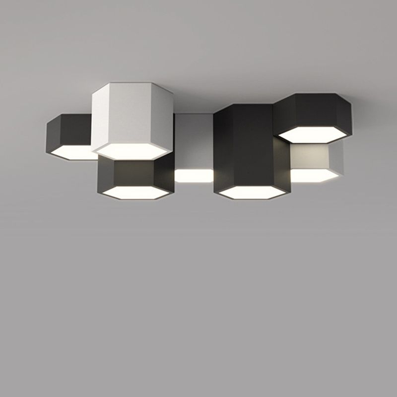 Acrylic Geometric LED Flush Mount in Modern Simplicity Wrought Iron Ceiling Light in Black and White