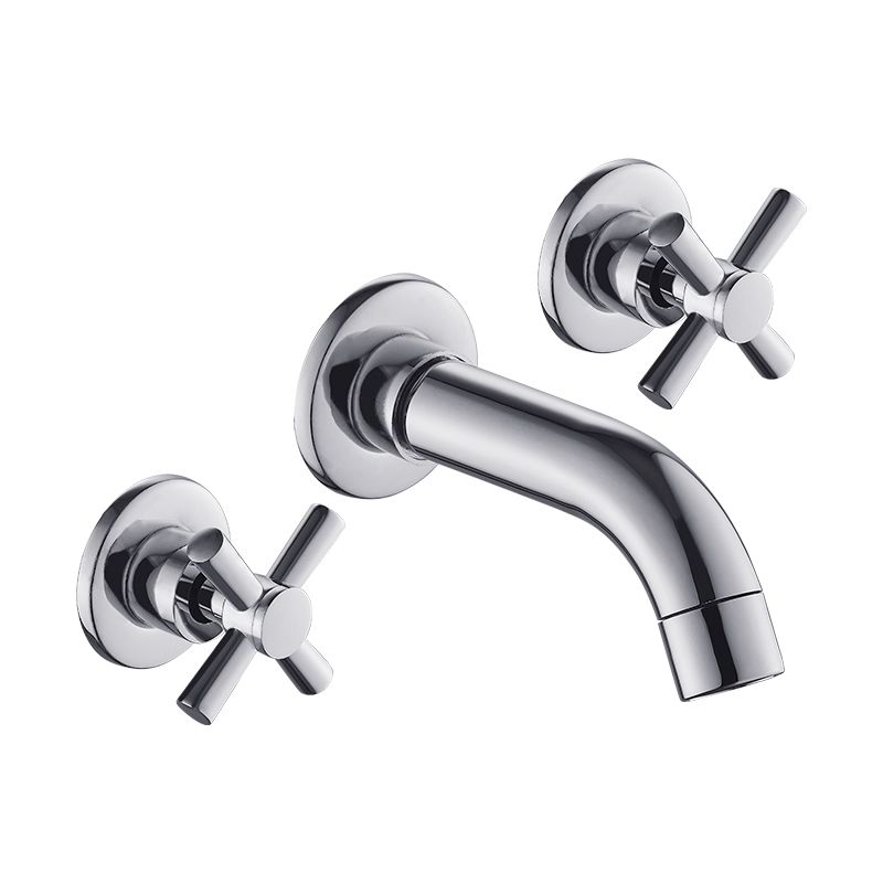 Modern Bathroom Faucet Wall Mounted Cross Handles Low Arc Faucet