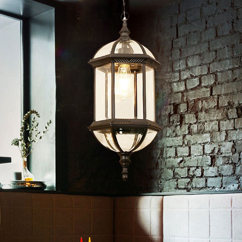 Black/Gold 1 Light Pendant Lamp Country Clear Glass Birdcage Suspended Lighting Fixture for Corridor