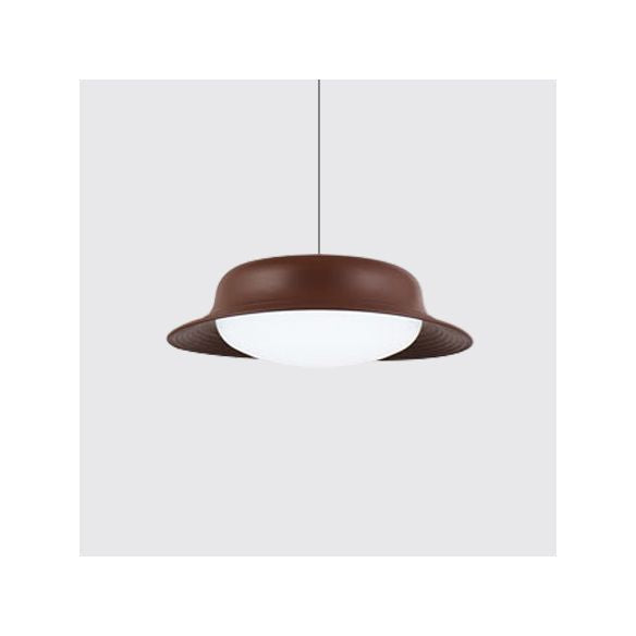 Hat Shape Drop Pendant Post Modern Metal LED Dining Room Hanging Lamp Fixture in White/Brown