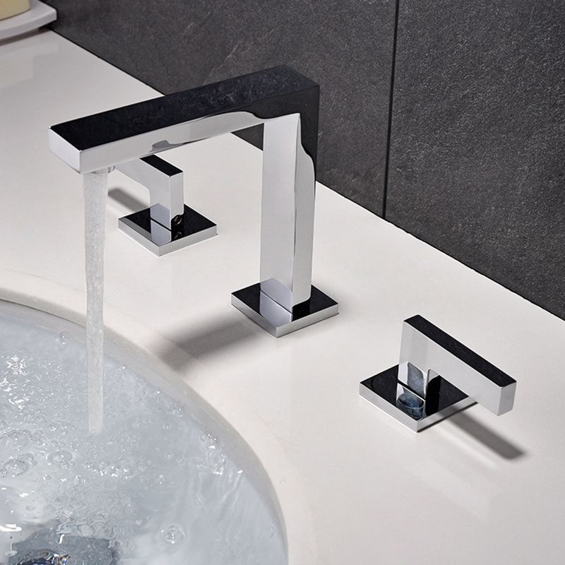 Square 2-Handle Bathroom Faucet 3 Hole Widespread Lavatory Faucet