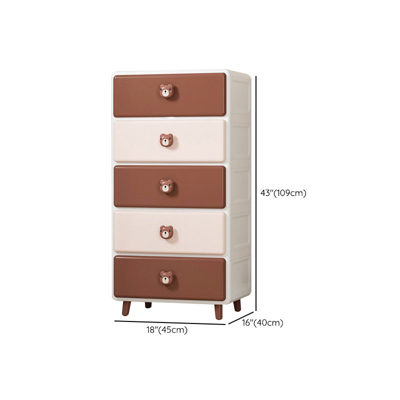 Northern European Vertical Kids Nightstand Pink/Brown Plastic Nursery Dresser for Room