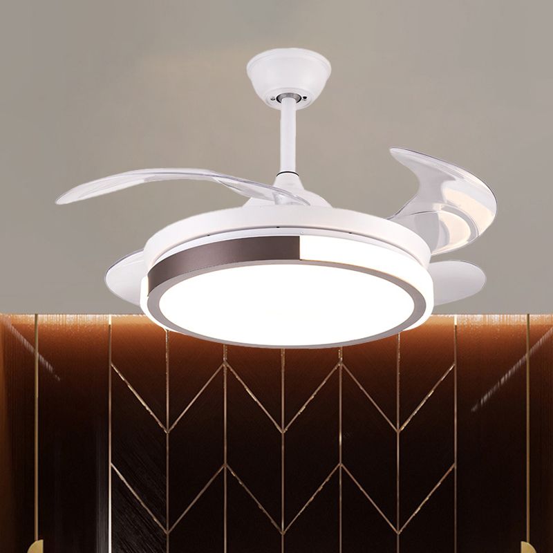 Modernist Round Hanging Fan Light Metallic Living Room LED Semi Flush Mount in Brown/White/Gold with 4 Blades, 42" Wide