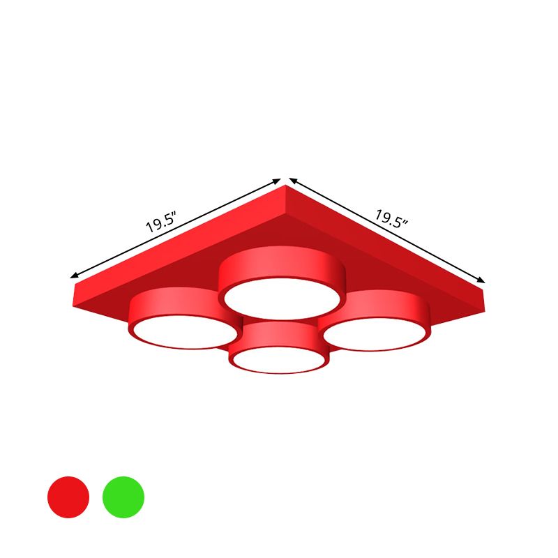 Bambini Building Block Lampada da soffitto a incasso in metallo 16 "/19.5 "/23.5" W LED Nursery Lampada da soffitto in rosso/verde, luce bianca