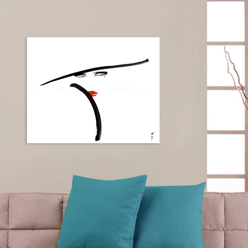 Woman with Hat Wall Art Minimalism Beautiful Figure Drawing Canvas Print in White
