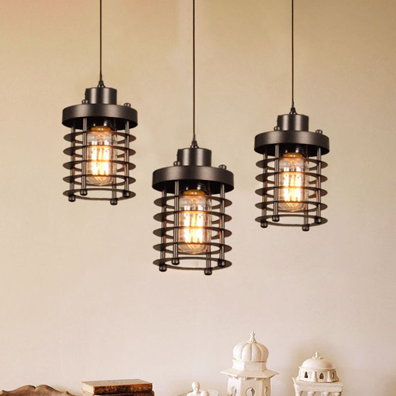 Cilindrisch metaalhangende lampmagazijn 3-head eettafel multi-light hangers verlichting in zwart