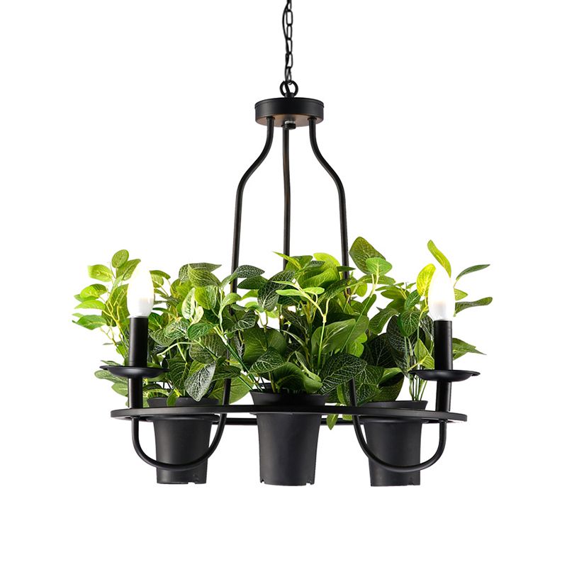 3/6 Bulbs Bonsai Ceiling Chandelier Vintage 1/2-Layer Iron Pendant Light in Black, 19.5"/27.5" Width