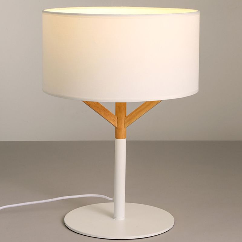 Straight Sided Shade Table Lamp Modernist Fabric 1 Bulb Reading Book Light in White