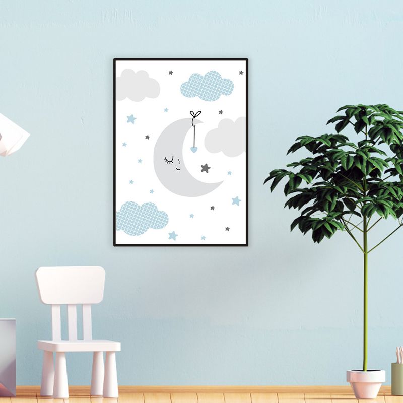 Gray Starry Sky Night Wall Decor Universe View Children's Art Textured Canvas for Room