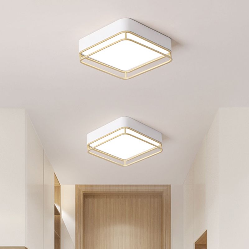 Vierkante Flush Mount Licht Hedendaagse Metaal Wit LED Plafond Armatuur, Warm/White/3 Kleur Licht