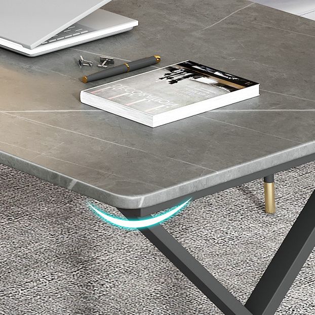 Modern Style Office Desk Sintered Stone Writing Desk with Metal Legs for Home