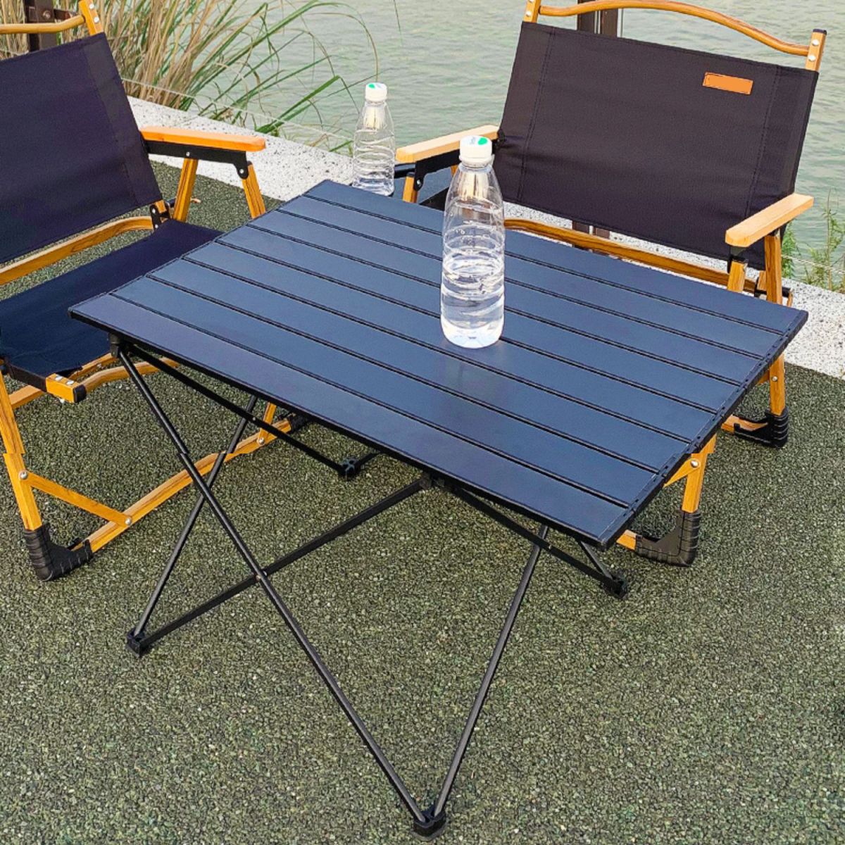 Black Aluminum Picnic Table Modern Outdoor Rectangle Shape Foldable Picnic Table