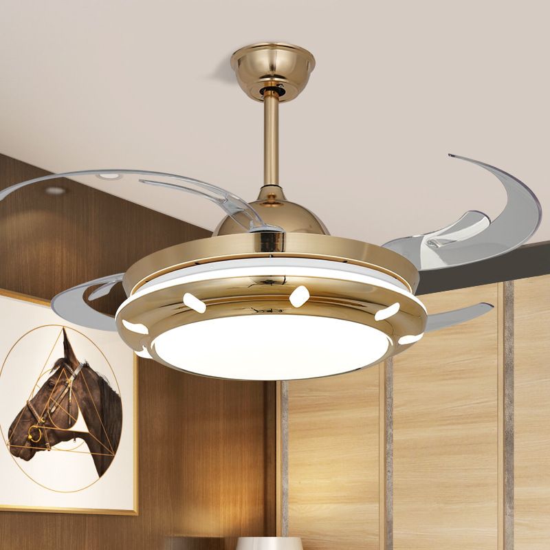 42" Wide Acrylic Gold Ceiling Fan Lamp Circular LED Modern Semi Flush Light Fixture for Living Room, 4 Clear Blades