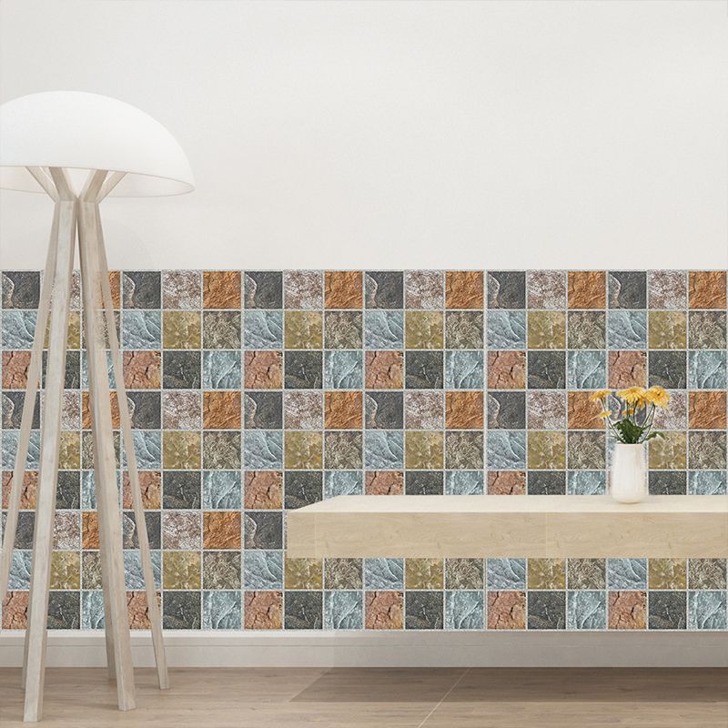 Modern Marble Mosaic Tile Wallpapers PVC Adhesive Brown Wall Decor for Bathroom (18 Pieces)