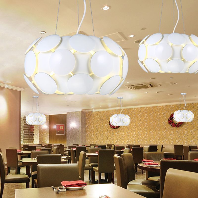 Modern Circle Panel Pendant Chandelier Acrylic 3-Light Restaurant Ceiling Suspension Lamp in White with Drum Design