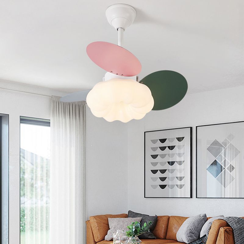 Kids Style LED Ceiling Fan in White Metal and Acrylic Ceiling Fan Fixture