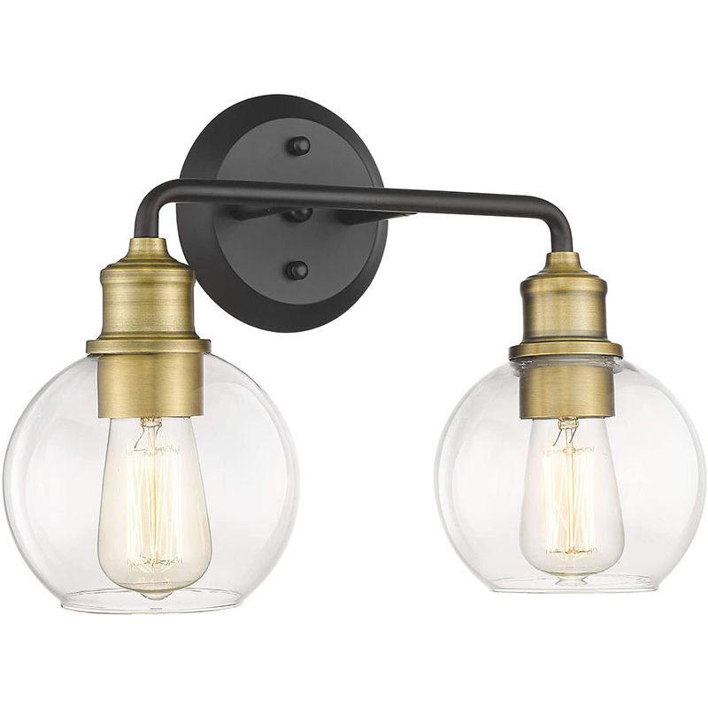 Gold & Black Traditional Bath Sconce 2 / 3 - Light Bathroom Lighting with Dome Glass Shade