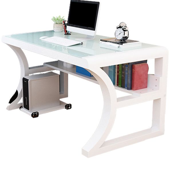 Contemporary Glass Top Office Desk Rectangular Writing Desk with Metal Legs