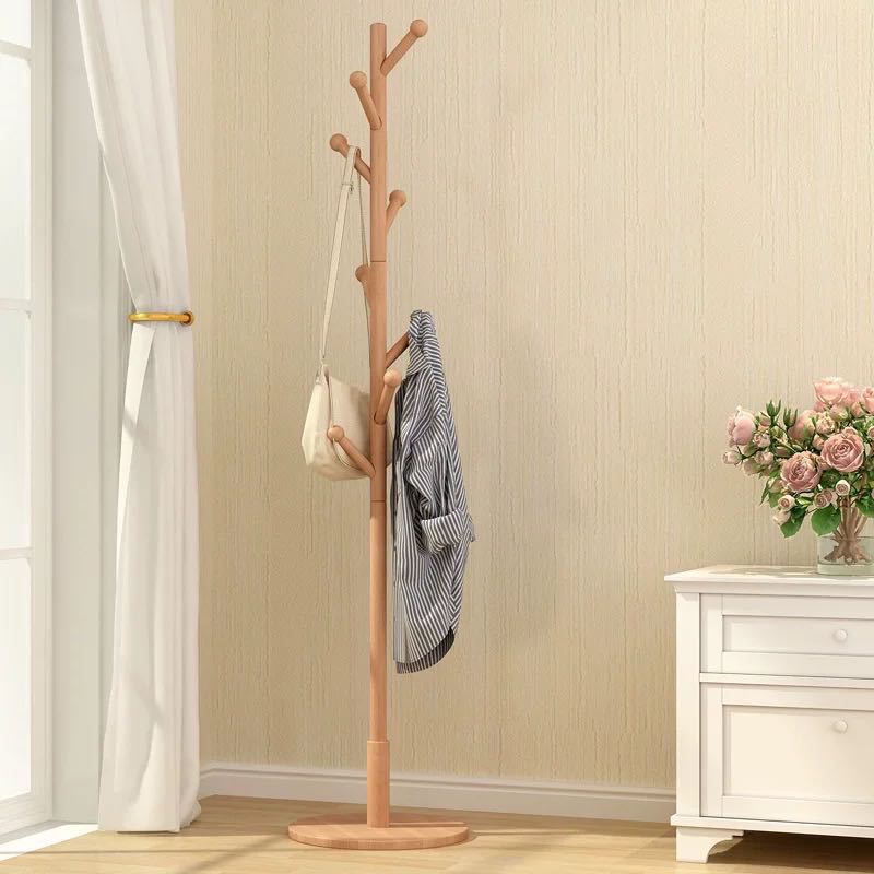 Modern Style Coat Rack Solid Pine Wood Free Standing Hooks Design Coat Rack